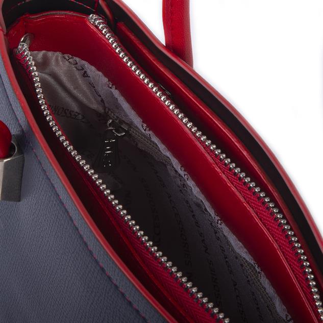 Nas Bag Kadın Mini El ve Çapraz Çanta Lacivert  Kırmızı 