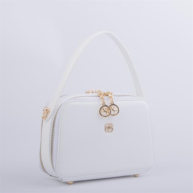 Nas Bag Kadın Mini El ve Çapraz Çanta Beyaz Krşk Rugan (en:20 boy :15)