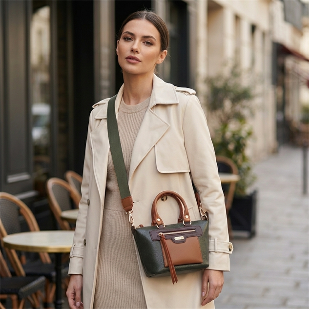 Nas Bag Kadın Mini El ve Postacı Çantası Haki Taba Kahve Victoria 