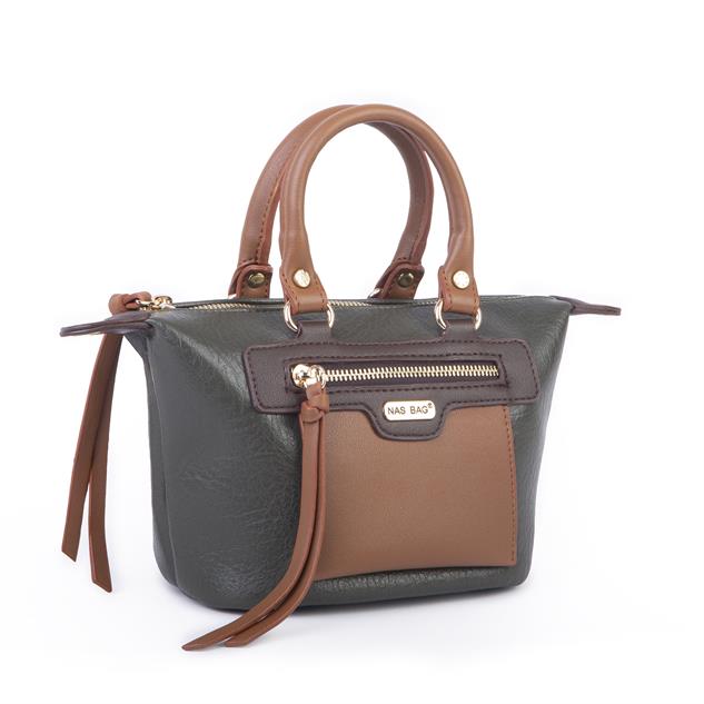 Nas Bag Kadın Mini El ve Postacı Çantası Haki Taba Kahve Victoria 