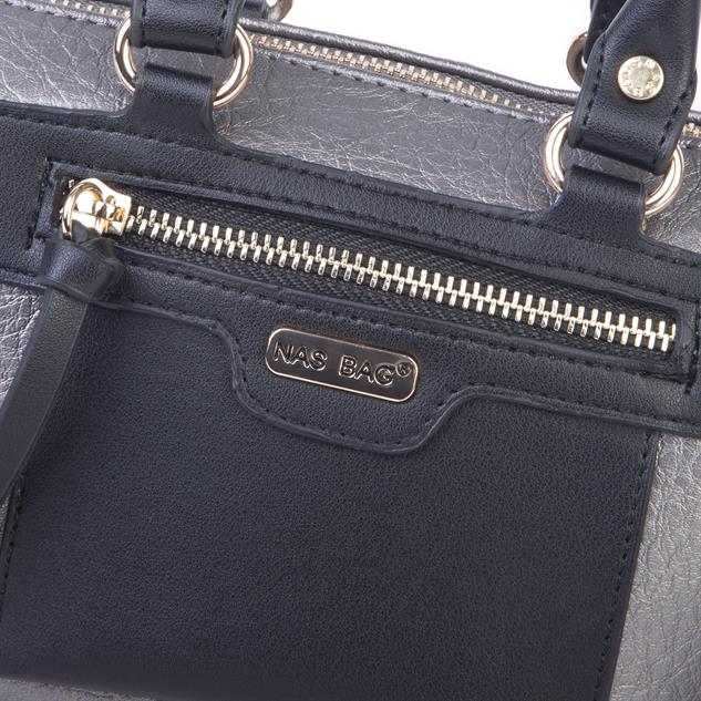 Nas Bag Kadın Mini El ve Postacı Çantası Gri Siyah Victoria 