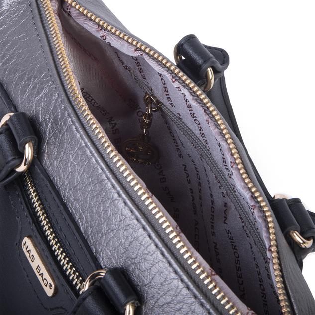 Nas Bag Kadın Mini El ve Postacı Çantası Gri Siyah Victoria 