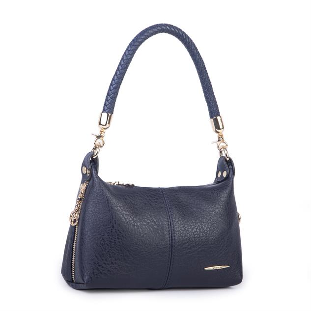 Nas Bag Kadın Mini Omuz ve Çapraz Çanta Örgülü Askılı (en: 23 cm , boy: 14 cm) Lacivert  Victoria