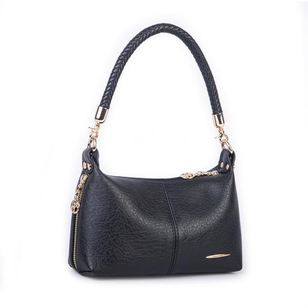 Nas Bag Kadın Mini Omuz ve Çapraz Çanta Örgülü Askılı (en: 23 cm , boy: 14 cm) Siyah Victoria