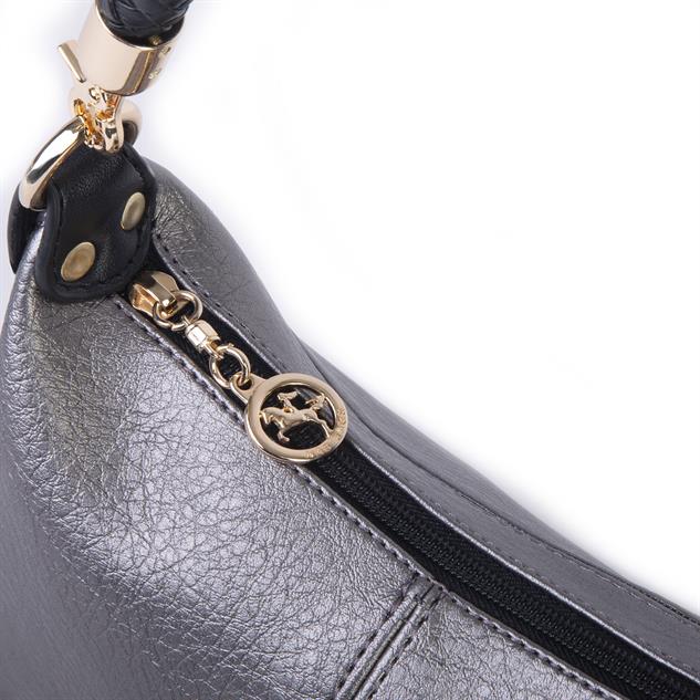 Nas Bag Kadın Mini Omuz ve Çapraz Çanta Örgülü Askılı (en: 23 cm , boy: 14 cm) Gri Siyah Victoria
