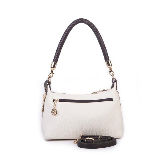 Nas Bag Kadın Mini Omuz ve Çapraz Çanta Örgülü Askılı (en: 23 cm , boy: 14 cm) Krem Kahve Lopez
