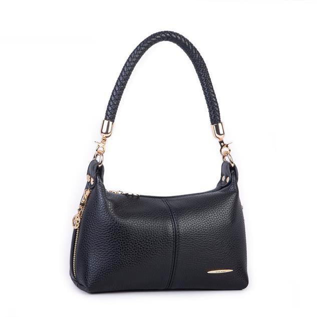 Nas Bag Kadın Mini Omuz ve Çapraz Çanta Örgülü Askılı (en: 23 cm , boy: 14 cm) Siyah Lopez