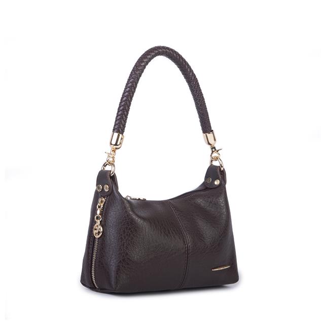 Nas Bag Kadın Mini Omuz ve Çapraz Çanta Örgülü Askılı (en: 23 cm , boy: 14 cm)Kahve Victoria