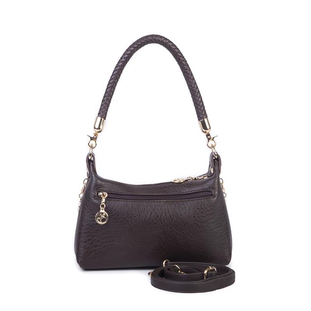 Nas Bag Kadın Mini Omuz ve Çapraz Çanta Örgülü Askılı (en: 23 cm , boy: 14 cm)Kahve Victoria