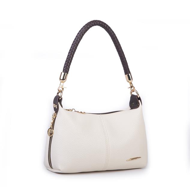 Nas Bag Kadın Mini Omuz ve Çapraz Çanta Örgülü Askılı (en: 23 cm , boy: 14 cm) Krem Kahve Lopez