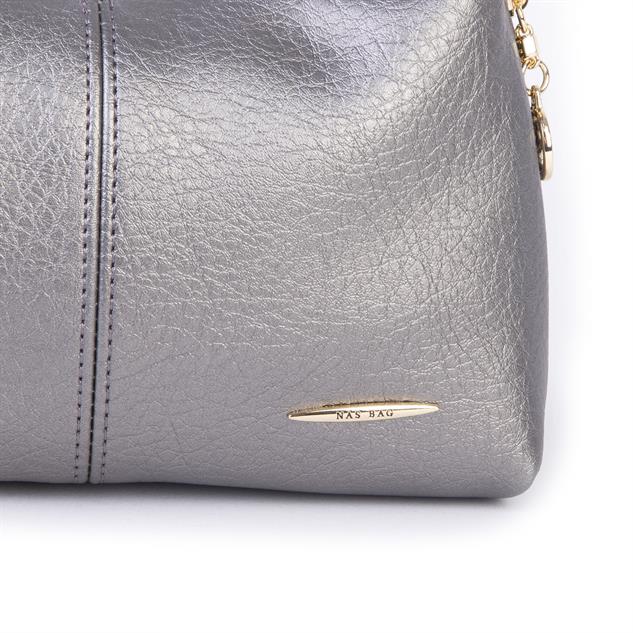 Nas Bag Kadın Mini Omuz ve Çapraz Çanta Örgülü Askılı (en: 23 cm , boy: 14 cm) Gri Siyah Victoria