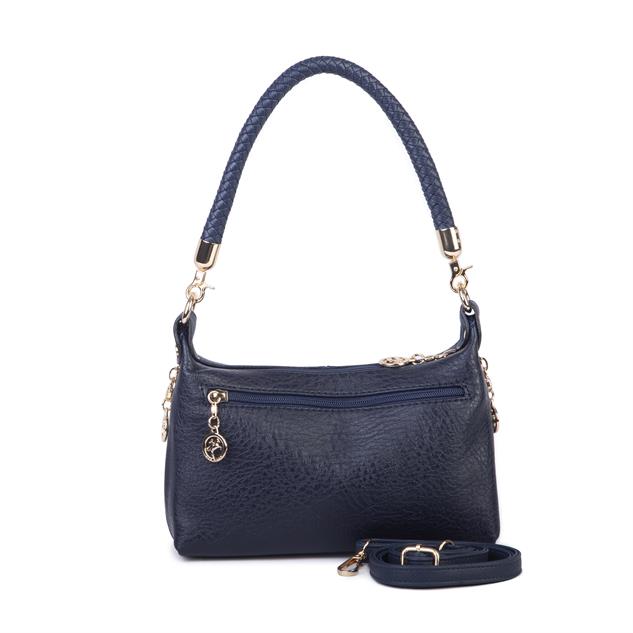 Nas Bag Kadın Mini Omuz ve Çapraz Çanta Örgülü Askılı (en: 23 cm , boy: 14 cm) Lacivert  Victoria