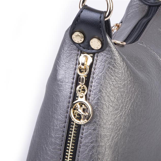 Nas Bag Kadın Mini Omuz ve Çapraz Çanta Örgülü Askılı (en: 23 cm , boy: 14 cm) Gri Siyah Victoria