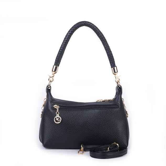 Nas Bag Kadın Mini Omuz ve Çapraz Çanta Örgülü Askılı (en: 23 cm , boy: 14 cm) Siyah Lopez