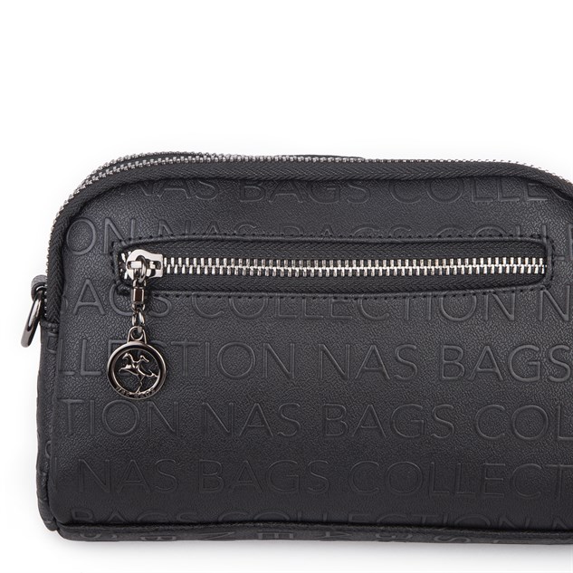Nas Bag Kadın Mini  Şık Çapraz Çanta Siyah Gofraj