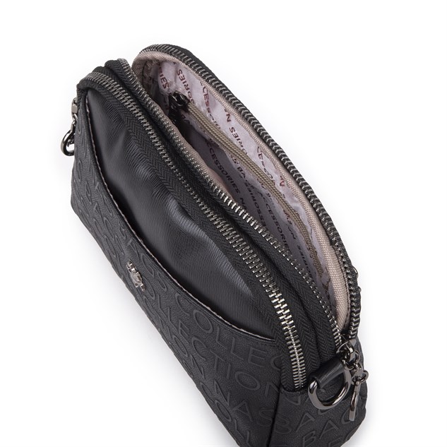 Nas Bag Kadın Mini  Şık Çapraz Çanta Siyah Gofraj