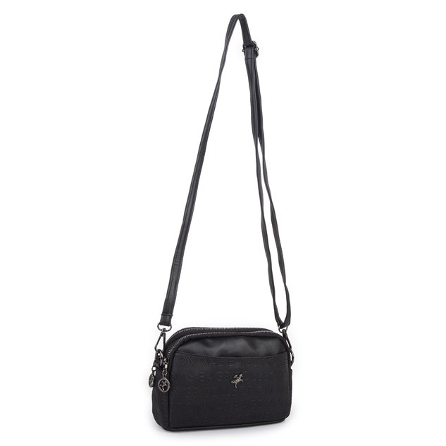 Nas Bag Kadın Mini  Şık Çapraz Çanta Siyah Gofraj