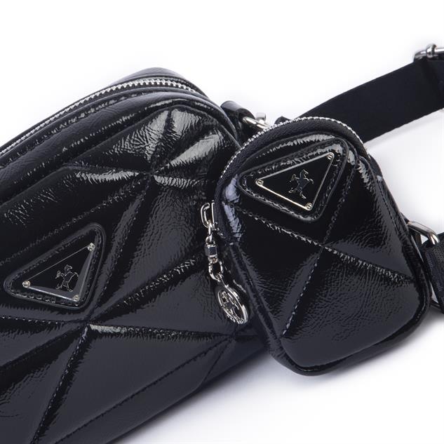 Nas Bag Kadın Mini Spor Kapitone Mini Cüzdanlı Çapraz Çanta Siyah Rugan