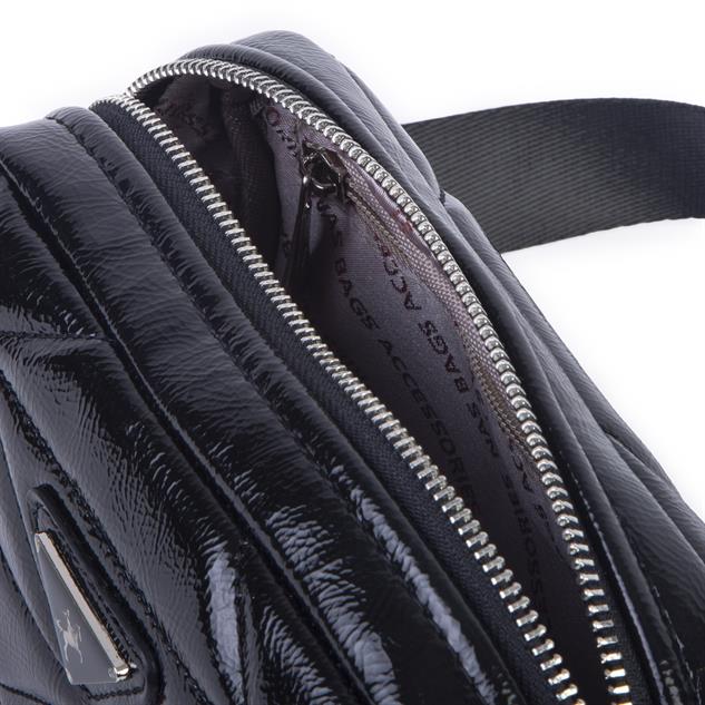 Nas Bag Kadın Mini Spor Kapitone Mini Cüzdanlı Çapraz Çanta Siyah Rugan