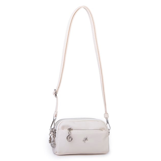 Nas Bag Kadın Mini Spor Şık Günlük Postacı Çapraz Çanta (en 18 cm , boy 10 cm ) Krem