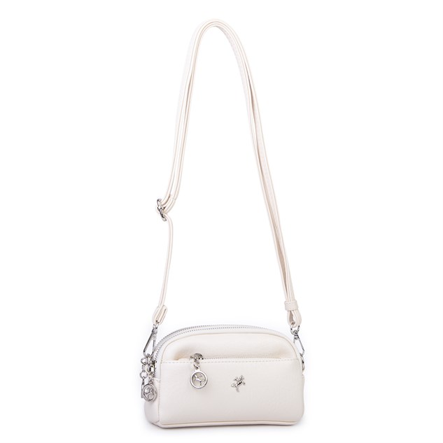 Nas Bag Kadın Mini Spor Şık Günlük Postacı Çapraz Çanta (en 18 cm , boy 10 cm ) Krem Victoria
