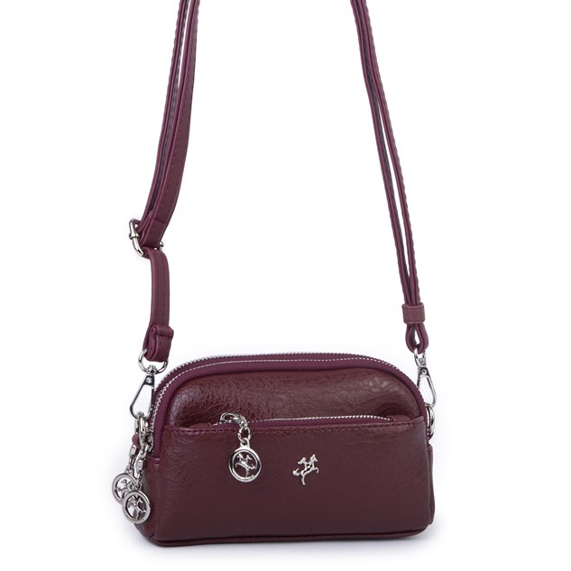 Nas Bag Kadın Mini Spor Şık Günlük Postacı Çapraz Çanta (en 18 cm , boy 10 cm ) Bordo Victoria