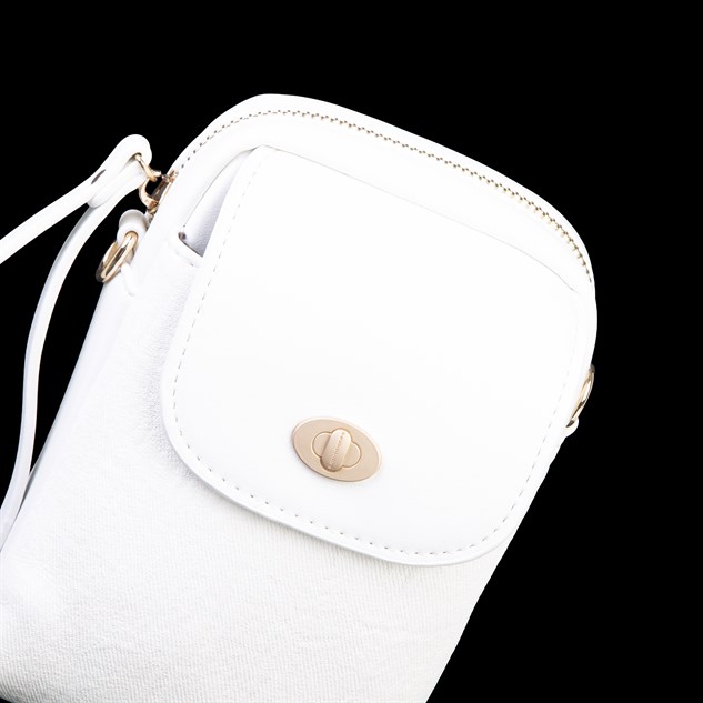 Nas Bag Kadın Mini Telefonluk Çapraz Çanta (en 10 cm , boy 16 cm) Beyaz