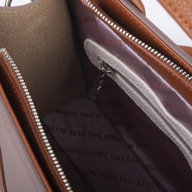 Nas Bag Kadın Mini Tote Suni Deri El ve Omuz Çantası Vizon Taba Lacste