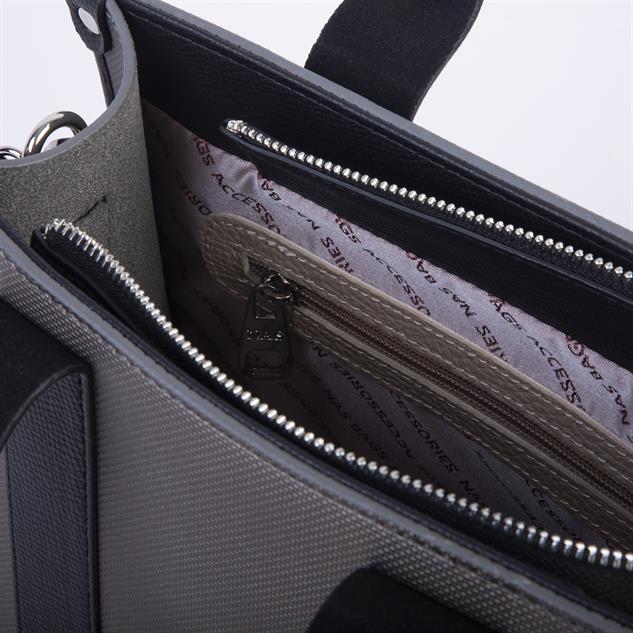 Nas Bag Kadın Mini Tote Suni Deri El ve Omuz Çantası Gri Siyah Lacst
