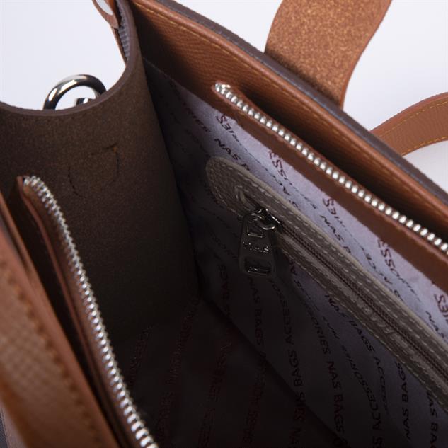 Nas Bag Kadın Mini Tote Suni Deri El ve Omuz Çantası Kahve Taba  Lacst