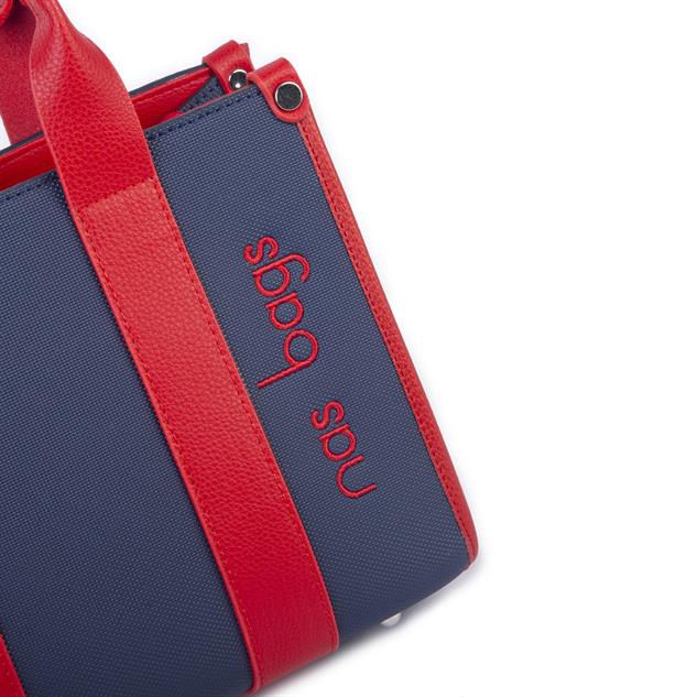 Nas Bag Kadın Mini Tote Suni Deri El ve Omuz Çantası Lacivert Kırmızı Lacste