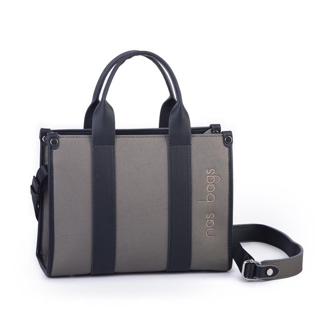 Nas Bag Kadın Mini Tote Suni Deri El ve Omuz Çantası Gri Siyah Lacst