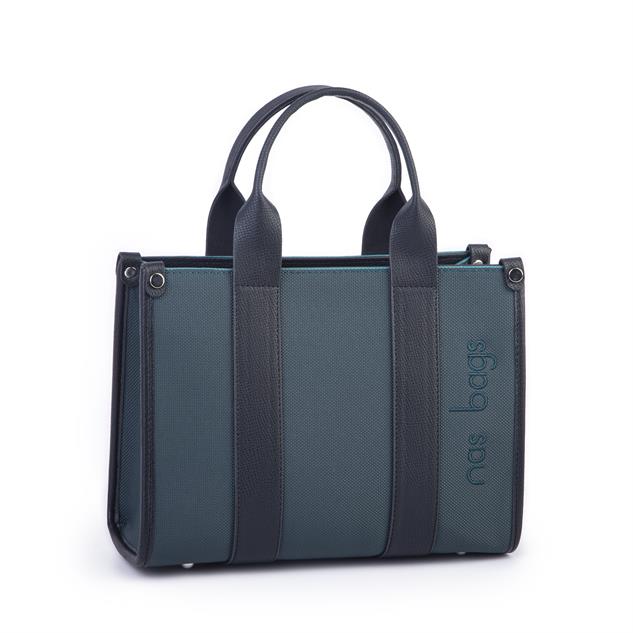 Nas Bag Kadın Mini Tote Suni Deri El ve Omuz Çantası Petrol Siyah Lacst
