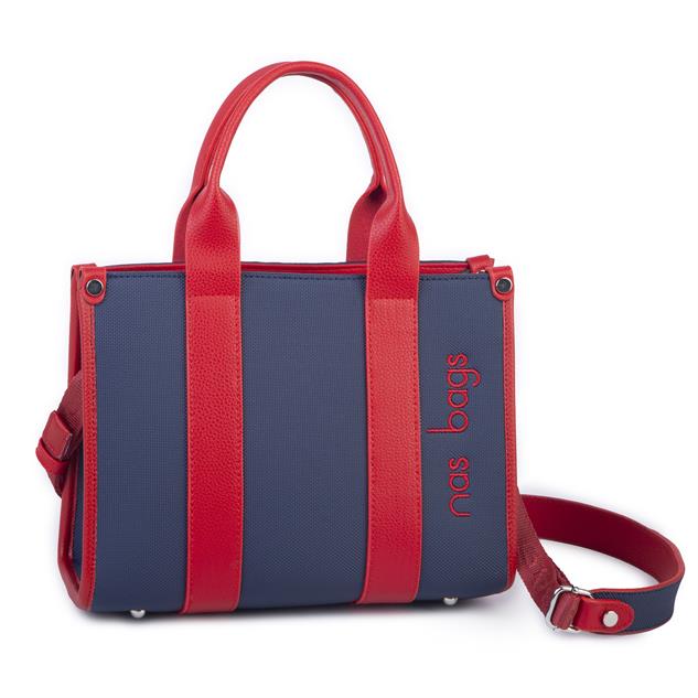 Nas Bag Kadın Mini Tote Suni Deri El ve Omuz Çantası Lacivert Kırmızı Lacste