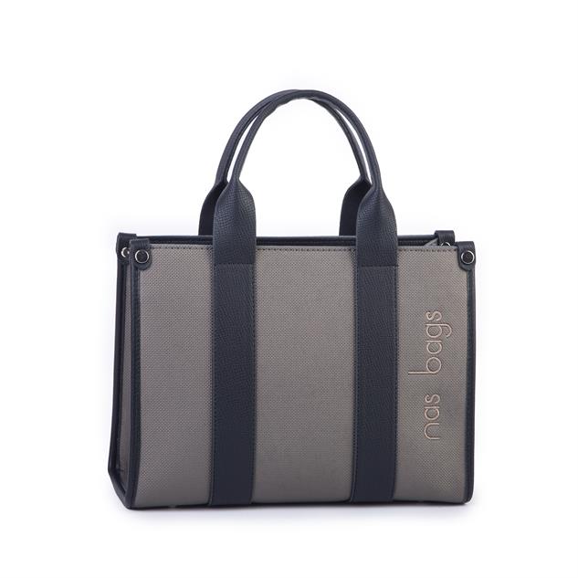 Nas Bag Kadın Mini Tote Suni Deri El ve Omuz Çantası Gri Siyah Lacst