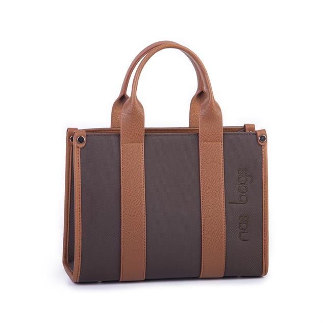 Nas Bag Kadın Mini Tote Suni Deri El ve Omuz Çantası Kahve Taba  Lacst