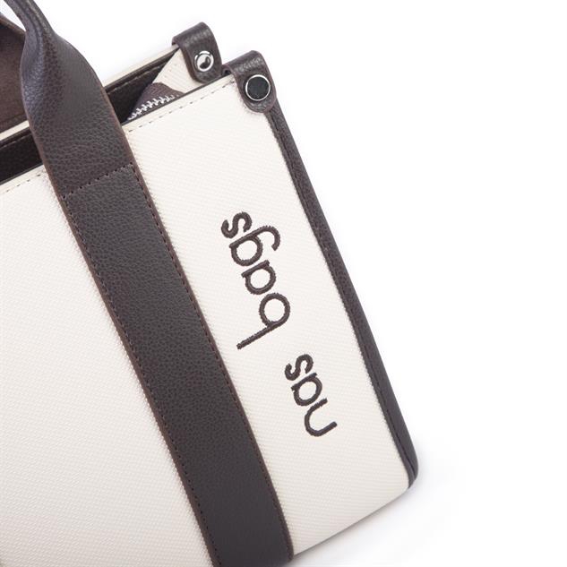 Nas Bag Kadın Mini Tote Suni Deri El ve Omuz Çantası Krem Kahve Lacst
