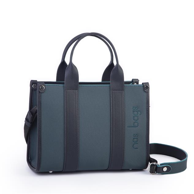 Nas Bag Kadın Mini Tote Suni Deri El ve Omuz Çantası Petrol Siyah Lacst