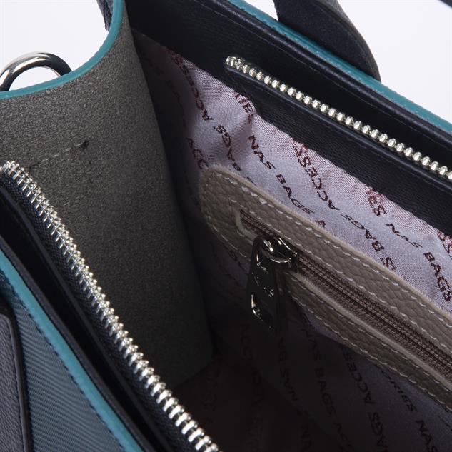 Nas Bag Kadın Mini Tote Suni Deri El ve Omuz Çantası Petrol Siyah Lacst