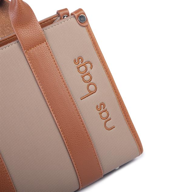 Nas Bag Kadın Mini Tote Suni Deri El ve Omuz Çantası Vizon Taba Lacste