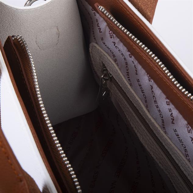 Nas Bag Kadın Mini Tote Suni Deri El ve Omuz Çantası Beyaz Taba Lacst