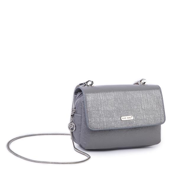 Nas Bag Kadın Mini Zincirli Omuz ve Çapraz  Çanta Gri