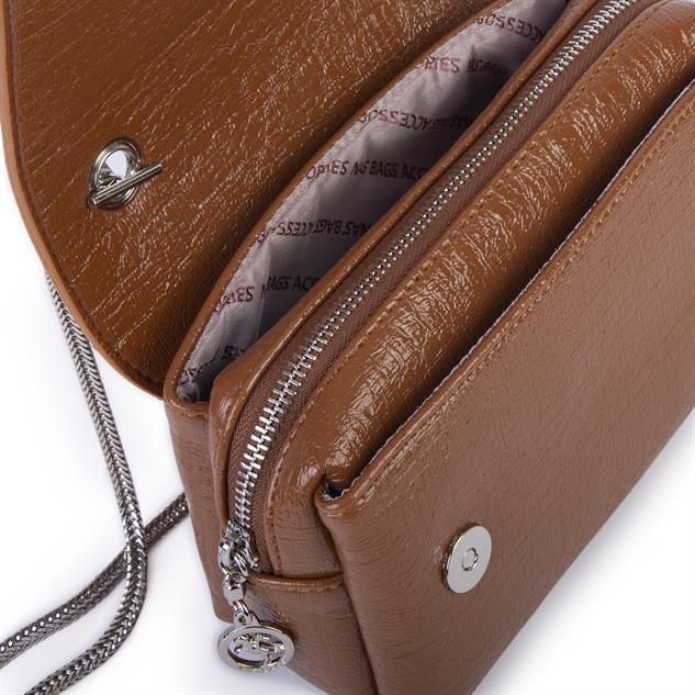 Nas Bag Kadın Mini Zincirli Omuz ve Çapraz  Çanta Taba ( 19x10 cm )