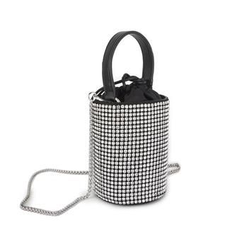 Nas Bag Kadın Çapraz  Çanta  Black White Diamond Siyah Gümüş Taşlı Silindir  Çanta