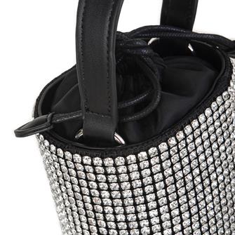 Nas Bag Kadın Çapraz  Çanta  Black White Diamond Siyah Gümüş Taşlı Silindir  Çanta