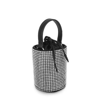 Nas Bag Kadın Çapraz  Çanta  Black White Diamond Siyah Gümüş Taşlı Silindir  Çanta