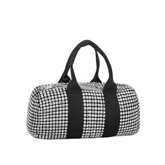 Nas Bag Kadın Çapraz  Çanta  Black White Diamond Siyah Gümüş Taşlı Yatay Çanta