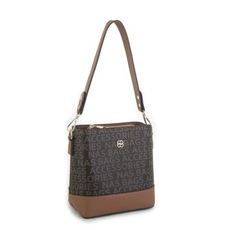Nas Bag Kadın Mini Omuz ve Çapraz Çantası Kahve Taba Yazılı(en;19 cm , boy;19 cm)