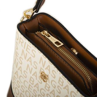 Nas Bag Kadın Mini Omuz ve Çapraz Çantası Krem Taba Yazılı(en: 19 cm ,boy:19 cm)