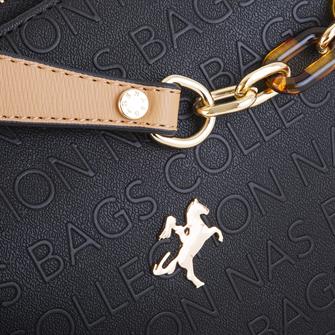 Nas Bag Kadin Omuz Çantası Siyah  Camel Gofraj